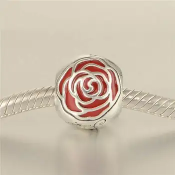 Pôvodné 925 Sterling Silver Kvet Belle Očarený Rose Korálky S Červeným Smaltom Hodí Značky náramky DIY Šperky Robiť