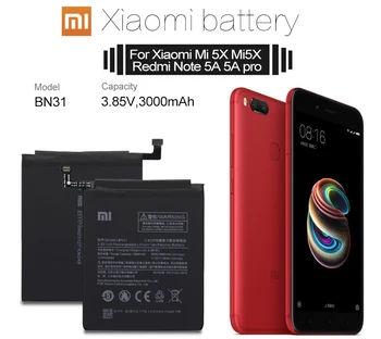Pôvodné BN31 Batérie Telefónu pre Redmi Poznámka 5A Prime S2 Batérie Xiao Mi 5X A1 Mi5X Náhradná bateria Xiomi hongmi MiA1 S2