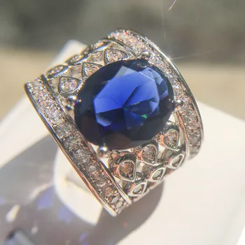 Pôvodné cena Obrovský Morganite Povrchu Veľký prsteň S modrým White Crystal Zirkón 925 sterling silver Ring Pre Ženy, Veľkosť 6 7 8 9 10