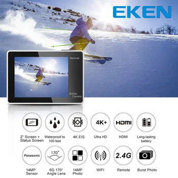 Pôvodné EKEN H6S Ultra HD Akcia Fotoaparát s Ambarella A12 čip 4k/30fps 1080p/60fps EIS 30 M vodotesná športová Kamera