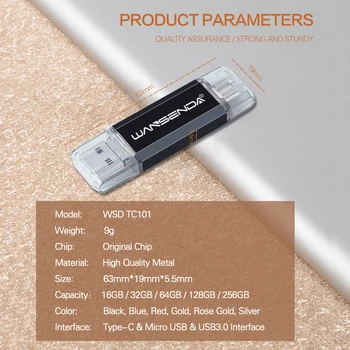 Pôvodné WANSENDA OTG USB Flash 3 v 1 USB3.0 & Type-C & Micro USB Pero Disku 512 gb diskom 256 GB 128 GB 64 GB 32 GB Pendrives