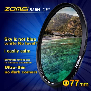 Pôvodné ZOMEI 77mm Ultra Slim Optické Sklo PRO Digital CPL PL-CIR Kruhové Polarizačné Polarizer Objektív Fotoaparátu Filtre 77 mm