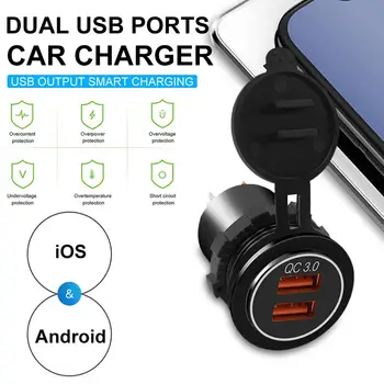 QC 3.0 Duálny USB Nabíjačka, Blu-ray Auto Nabíjačka, Auto Nabíjačku Mobilného Telefónu Hliníkové Dual USB Nepremokavé Plnenie Pätice Adaptéra