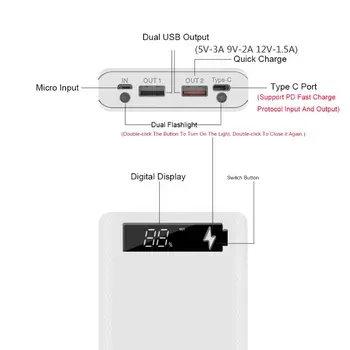 QC3.0 Rýchle Nabíjanie LCD Displej DIY 10x18650 Batérie Prípade Power Bank Shell Prenosný Externý Box bez Batérie Powerbank Protec