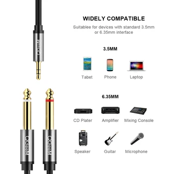 QGeeM Jack 3,5 mm k 6.35 mm*2 Adaptéra Audio Kábel pre Zmiešavač Zosilňovač, Reproduktor Pozlátené 6,5 mm 3.5 Jack Rozdeľovač Audio Kábel