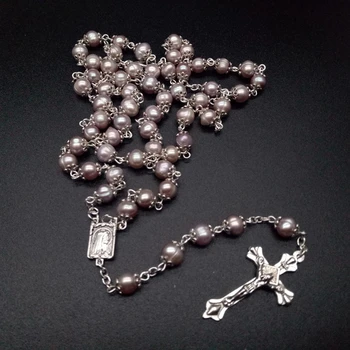 QIGO Náboženské Kríž, Šperky, Perly Ruženca Náhrdelník S Cup Pre Ženy Vysokej Kvality