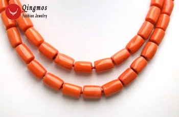 Qingmos Prírodné Orange 2 Pramene Koralový Náhrdelník pre Ženy s Originálnym 10-12 mm Hrubý Plátok Coral Chokers Náhrdelník 18