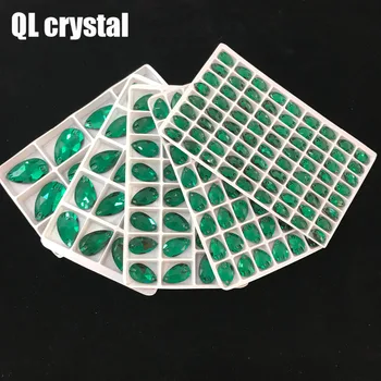 QL Crystal 2019 populárne Malachit zelená Kvapky Šiť Na Kryštály pre Plavidlá, Šitie Na Drahokamu 2 Otvory DIY Odev, Šaty, Takže