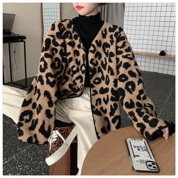 Qooth Japonsko dámske Zimné Bundy Teplé Leopard Kabát Voľné Štýle Patchwork Hrubé Kabáty Krátkej Dĺžky Zviera Tlače Outwear QT386