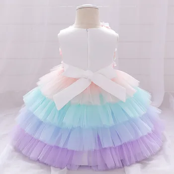 Rainbow Dieťa Šaty Letné Vrstvený Novonarodené Dievčatká Princess Party Šaty Pre Dieťa 1 Rok Narodeniny Šaty 6M-3 Roky