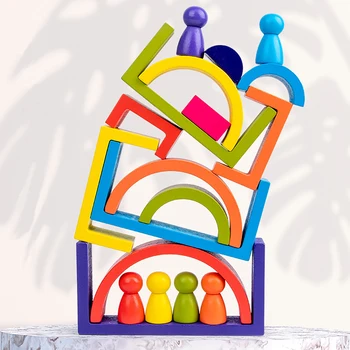 Rainbow Drevené Hračky Rainbow Skladaný Rovnováhu Bloky Dieťa Montessori Vzdelávacích Hračiek pre Deti DIY detské Drevené Creative