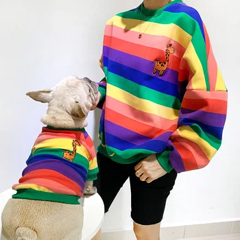 Rainbow Prekladané Šteňa Ľudí Zodpovedajúce Oblečenie Hrubé francúzsky Buldog Sveter Psa Oblečenie pre Malé Psy domáce Zvieratá, Oblečenie S-4XL