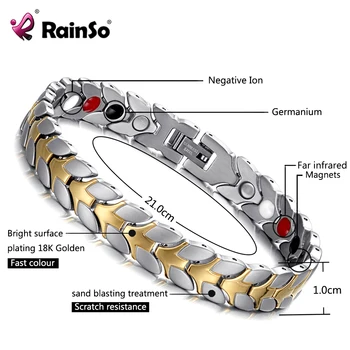 RainSo Unisex Hologram Náramky Zmierniť Únavu Germánium Magnetické Náramky & Bangles Oceľ Náramok Šperky pre Artritídy