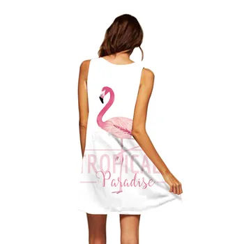 Raisevern Módne Šaty bez Rukávov Ženy Flamingo Tropický Raj Vytlačené Bežné Mini Rovné Šaty Veľkosti S-XXL Drop Shipping