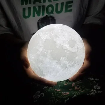 Rambery mesiac lampa 3D tlač nočné svetlo Nabíjateľná 3 Farby Poklepaním na kontrolka svieti 16 Farieb Zmeniť Remote LED luny darček
