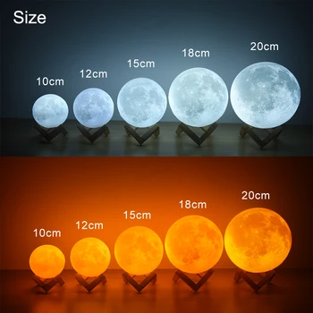 Rambery mesiac lampa 3D tlač nočné svetlo Nabíjateľná 3 Farby Poklepaním na kontrolka svieti 16 Farieb Zmeniť Remote LED luny darček