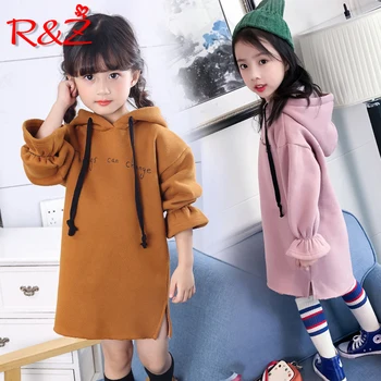 R&Z detí šaty 2019 jar a na jeseň nové dievčatá dlhým rukávom šaty bavlna dlhý list s kapucňou sveter šaty