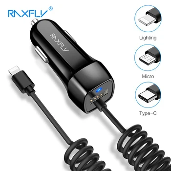 RAXFLY Mini USB Nabíjačka do Auta Pre iPhone Samsung S10 Redmi Poznámka 7 Mobilný Telefón, Nabíjačku do Auta S Micro USB Typu C, Osvetlenie Kábel