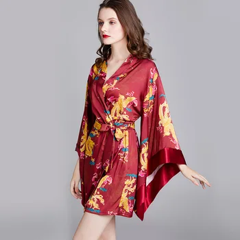 Rayon Sleepwear Lady Tlač Dragon Phoenix Kimono Župan Šaty Nightgown Oblečenie Odev Intímne Spodné Prádlo, Sexi Oblečenie Pre Voľný Čas