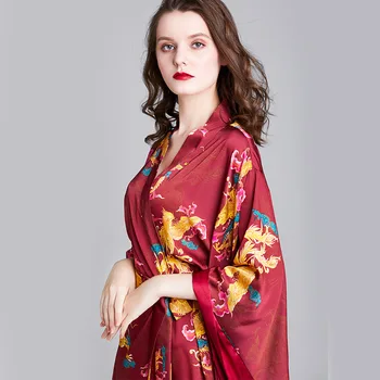 Rayon Sleepwear Lady Tlač Dragon Phoenix Kimono Župan Šaty Nightgown Oblečenie Odev Intímne Spodné Prádlo, Sexi Oblečenie Pre Voľný Čas
