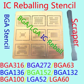Reballing Vzorkovníka & Škrabka ,BGA IC Reball pre BGA316/BGA272/BGA63/BGA136/BGA152/BGA132/BGA100/LGA52/LGA60, BGA Prepracovať reballing
