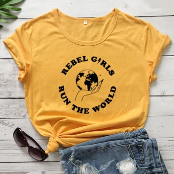 Rebel Dievčatá Beh Sveta T-shirt Fashion Girl Power Graphic Tee Tričko Top Bežné Ženy, Krátky Rukáv Feministické Tričko Camiseta