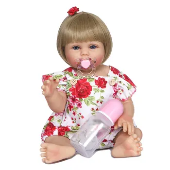 Reborn bábiky batoľa 47 cm, mäkké silikónové reborn bábiky baby soft realisticky Hnedé Blond Vlasy prekvapenie dievča Oblečenie, darčeky