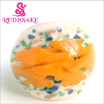 RED SNAKE Móde Krúžok Ručné Elegantné Biele Základňa Orange vody kvet Kreslenie Murano Skla Krúžky