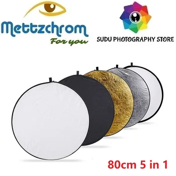 Reflektor 5 v 1 Zlatá, Strieborná, Čierna, Biela, Transparentná 80 cm, 5 farebný reflektor
