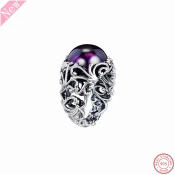 Regal Oslnivú Krásu Prstene pre Ženy 925 Sterling Silver Šperky s Regal-inšpiroval Swirls & Fialová Cabochon-cut CZ FLR182