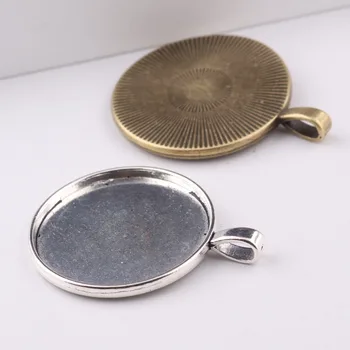 Reidgaller 10pcs vintage prívesok cabochon 30 mm základné nastavenie diy šperky prázdne rámu vaničky antické bronzové+antique silver