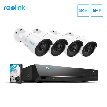 Reolink 4MP 5MP Fotoaparát Systému 8ch PoE NVR a 4 PoE IP Kamery Bullet Outdoor HD Video Dohľad Auta 2TB HDD RLK8-410B4