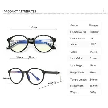 Retro Modré Svetlo Blokuje Okuliare Ženy Muži Kolo Optické TR90 Predstavenie Okuliare Rámy Počítačové Hry Ochrana Očí Okuliare
