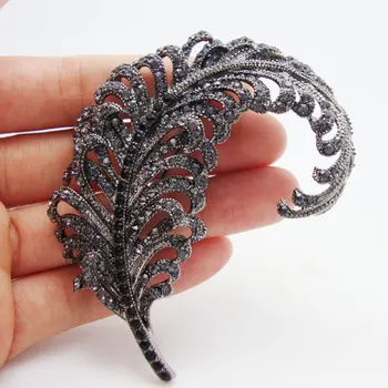 Retro štýl black Drahokamu páva perie brošňa pin zjemnenie strany šperky