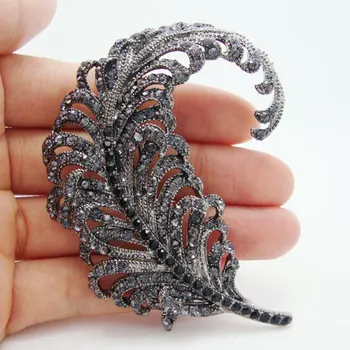 Retro štýl black Drahokamu páva perie brošňa pin zjemnenie strany šperky