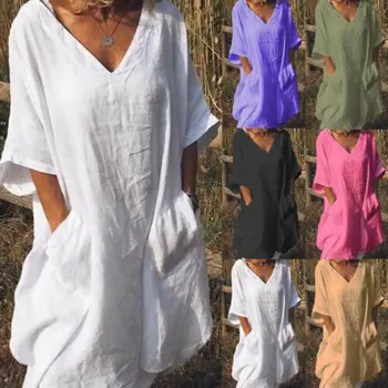 Retro Ženy šaty dievča Pevné Šaty BohoTop Mini Bielizeň Šaty 2019 Nové Letné Bežné Prom Party Voľná Tunika Tričko