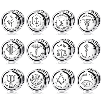 Reálne 925 Sterling Silver Korálky 12 Povolanie Symboly Fien Šperky DIY Fit Pôvodné Európske Kúzlo, Náramky, Prívesky, Takže