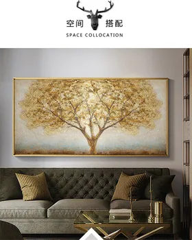 Reštaurácia spálne, obývacia izba umelecké dekorácie, maliarske plátna nástenné maľby šťastie strom zlatom ručne maľované olejomaľba