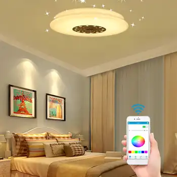 RGB LED Hudba Stropné svietidlo 80W bluetooth Reproduktor Lampa Domácej Strany, Spálňa 85-265V Diaľkové Stmievateľné APLIKÁCIE Smart Farebné Osvetlenie