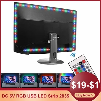 RGB USB LED Pás Svetla 2835 DC 5V 5M Flexibilné Neon Tiras Fita Led Pásky Pre Izba Kicthen Kabinetu TV Podsvietenie Nočné Lampy