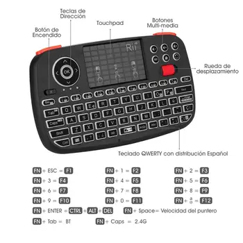 Rii i4 Mini španielsky Klávesnice 2.4 G Bluetooth Režimy Dual Vreckové Hmatníkom, Podsvietený Myši Touchpad Diaľkové Ovládanie pre TV Box