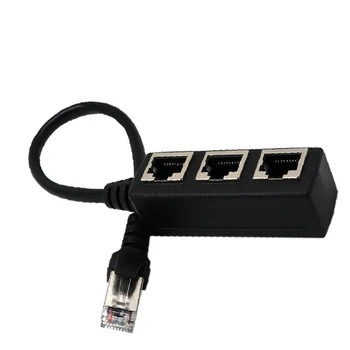 RJ45 LAN Ethernet Čierny Sieťový Konektor Splitter Adaptér Kábel pre Sietí Predĺženie 1 Mužov a 3 Ženy Sieťový Kábel
