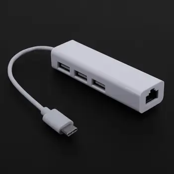 RJ45 Sieťový Kábel Portu USB 3.1 Typ-C Converter Adaptér s 3 Port USB periférnych zariadení a príslušenstva