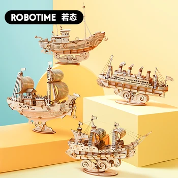 Robotime 3D Puzzle, Drevené Hračky, Rybárske Lode Model Montáž Plachetnice Budovanie Súpravy pre Deti Darček k Narodeninám pre Dospelých