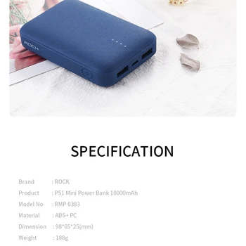 ROCK Power Bank 10000mAh Vonkajší Duálny USB Nabíjačka Prenosných Ultra-tenké Polymér Powerbank pre Xiao/Oneplus повербанк