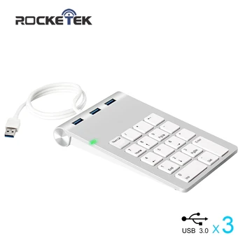 Rocketek USB Numerická Klávesnica 18 Tlačidlá s tromi USB 3.0 Rozbočovače pre Mini Digital Klávesnica Ultra Slim Číslo Pad PC