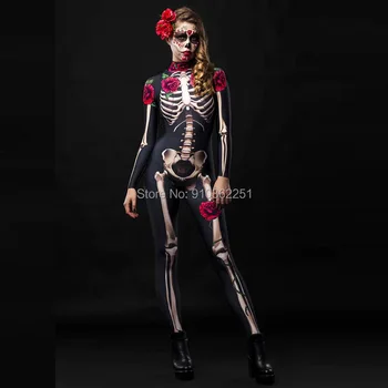 Rodina Halloween Kostýmy Diabol Kostým Kostra Ženy Rose Horor Ghost Jumpsuit Výkon Strašidelné Deti Dievča Deň Mŕtvych