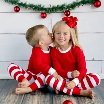 Rodina Zodpovedajúce Oblečenie Oblečenie 2018 Vianočné Pyžamo Nastaviť Mama a Dcéra Celý Rukáv Červená Biela Zelená Pruhy Sleepwear QZ031
