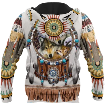Rodák indiánskeho Kmeňa Wolf 3D Vytlačené Mužov Hoodies Mikina Unisex Streetwear Zips Pulóver Bežné Bunda Tepláky KJ0183