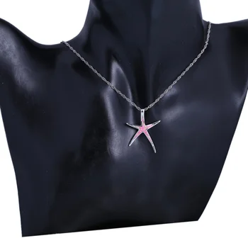 ROLILASON Star dizajn ženy náhrdelník ružová fire opal striebro pečiatkou Náhrdelník Prívesky Zdravie módne šperky OP822